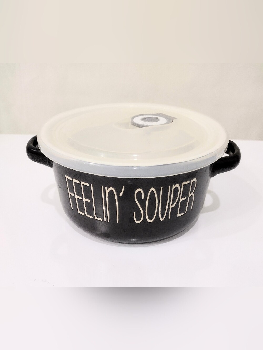 Black Soup/ Beverage Mug with Clear Lid - Home Kitchen Wear. Multi Purpose.